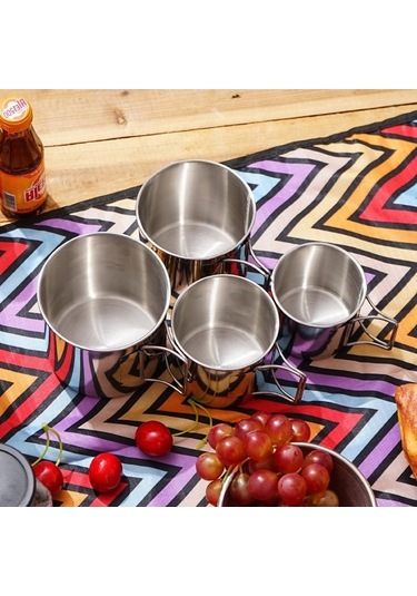 Pazly Cbtx 4'lü Açık Bardak Seti, 304 Paslanmaz Çelik, Katlanır Kase, Taşınabilir Küçük Boy Gümüş