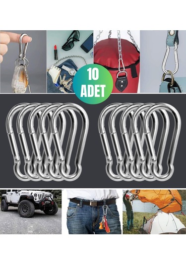 10 Adet Düz Yaylı Karabina 8 Mm No Olta Deniz Tırmanma Kamp Ekipmanları Hamak Askı