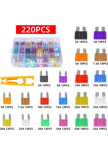 Kutuda 220 Adet Araç Sigortası, Orta Boy Sigortalar Ve Küçük Fişli Sigortalar