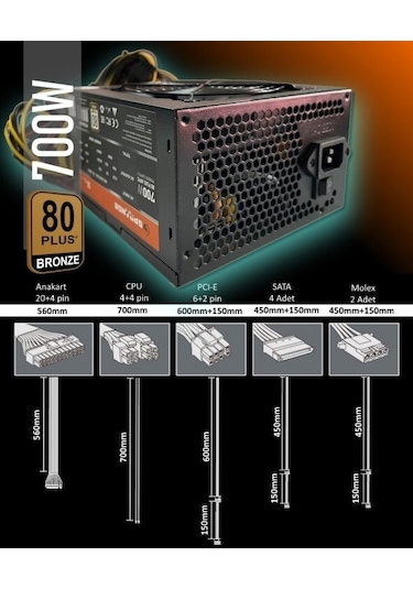 Sprange PS700-80P 700 W 80+ Bronze Power Supply Güç Kaynağı