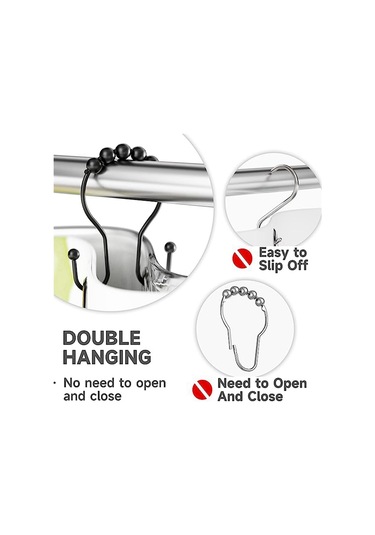 12 Adet Duş Perdesi Kancası, Duş Perdesi Halkaları Siyah Siyah