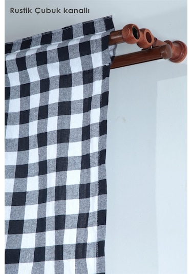 Naturel Potlu Ekose Tül Perde Retro Siyah