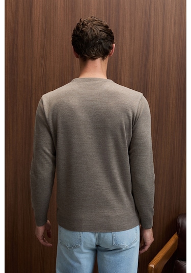 VAREX Erkek Yuvarlak Yaka Basic Slim Fit Triko Vizon Kazak