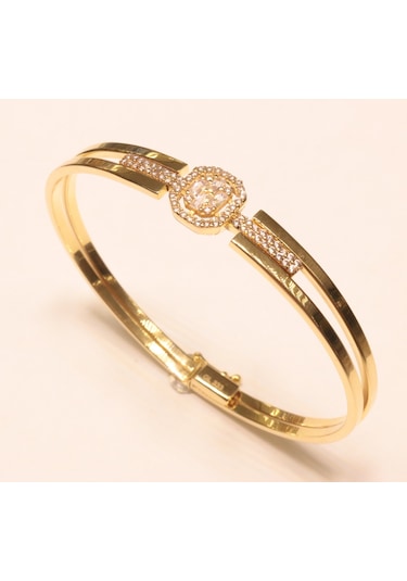 Altın Baget Taşlı Kaburga Kelepçe Bilezik 3274 Sarı Sarı Altın