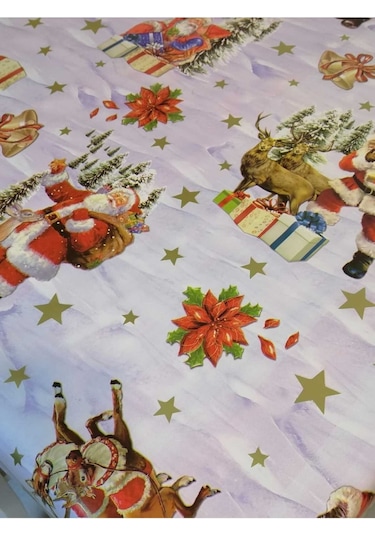 Yeni Yıl Desenli Elyaflı Pvc Muşamba - Silinebilir Masa Örtüsü Mavi