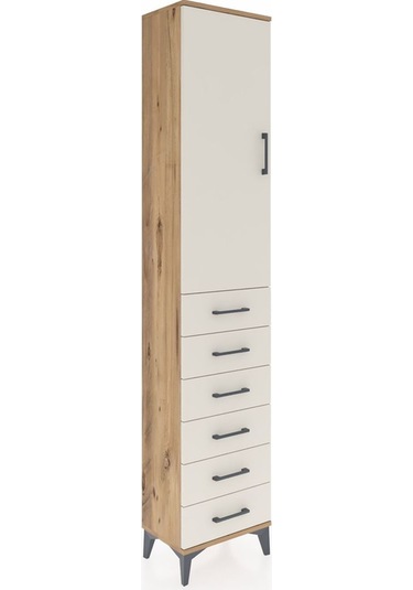 Arges Dolap 3 Raflı 6 Çekmeceli Tek Kapaklı 44x30x221 Çam-aytaşı Çam