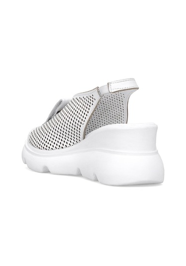 Elit Zeyn 8067 Kadın Hakiki Deri Dolgu Topuk Sandalet Beyaz Beyaz