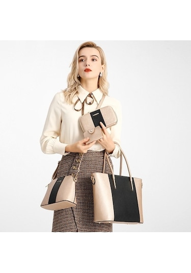 Wondernest Moda Çapraz Çanta 20822 Pu, 4'ü 1 Arada, Büyük Kapasite, Pembe Beyaz Pembe