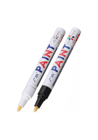 Oto Lastik Yazı Kalemi 2'li Set Beyaz - Siyah Lastik Boya Kalemi Yazı Renklendirme Kalemi