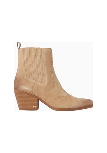 Sam Edelman West 60 Bej Süet Western Tarzı, Sivri Burun Orta Topuklu Kadın Bot