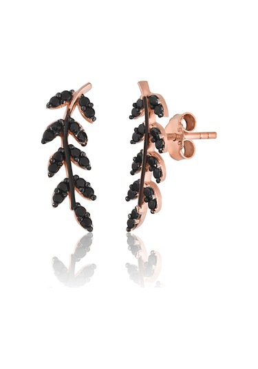 Zanaatsilver 925 Ayar Gümüş, Zirkon Taşlı Mat, Rose Kaplama Yaprak Modeli Küpe