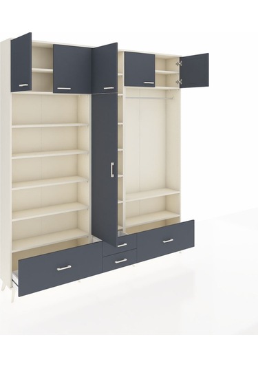 Arges Dolap 18 Raflı 4 Çekmeceli Tek Askılı 220x30x243 Aytaşı-antrasit/antrasit Antrasıt/antrasıt