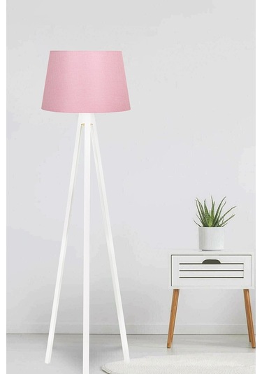 Pembe Konik Lambader 3 Ayaklı Ahşap Abajur Kumaş Ly591