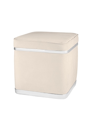 Zengo Silver Twin Line Kare Puf -krem Kumaş, Dekoratif Makyaj Masası Pufu-modern Style