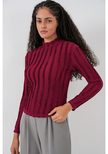 Kadın Dokulu Esnek Örme Bluz 975 - Bordo bordo