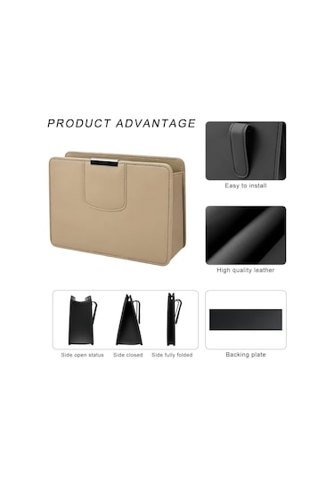 Bej Araba Çöp Kutusu, Araçlar İçin Manyetik Deri Çöp Kutusu, Araba, Kamyonet, Suv İçin Katlanabilir Su Geçirmez Toz Kutusu Mini Saklama Çantası