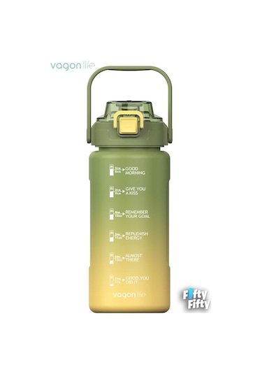 Vagonlife 1500ml Yenilenen Renkler Pipetli - Pipetsiz Kullanım Çift Renk Softtouch Motivasyon Matarası + Çıkartma 001