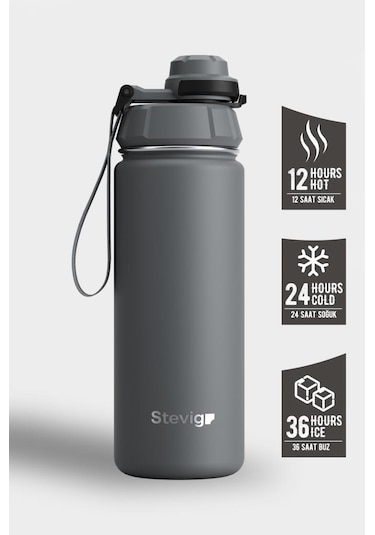 Stevig 1 Hand Leak-proof Sızdırmaz Çelik Termos 500 Ml Grey St-209