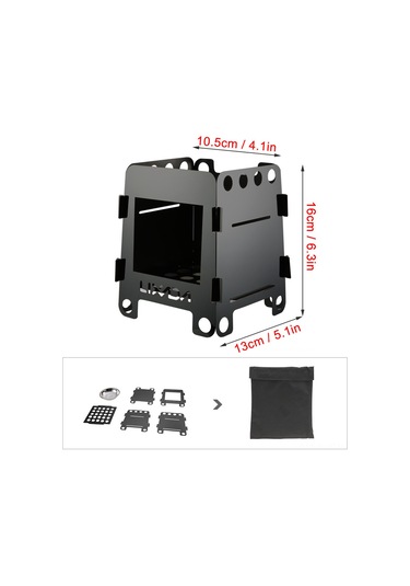 Symbee Lixada Hwl-03t 304 Paslanmaz Çelik Odunlu Kamp Fırını, Çift Yönlü Bağlantı, Hafif Ve Kompakt, Taşınabilir Çanta İle Siyah