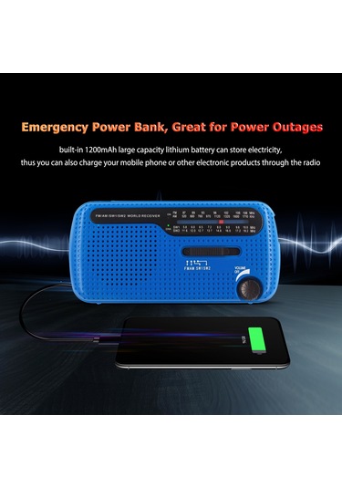 Springsun Acil Radyo El Kranklı Güneş Radyosu 1200mah Şarj Edilebilir Taşınabilir Güç