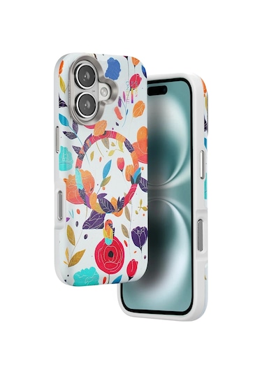Durukar Apple, Uyumlu iPhone 16 Flower Series Magsafe Kapak - Beyaz