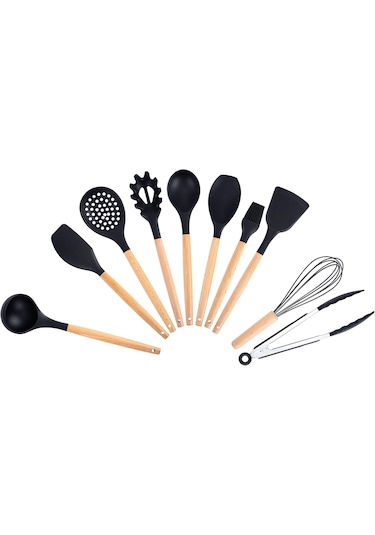 Silikon 11'li Isıya Dayanıklı Standlı Spatula Servis Seti