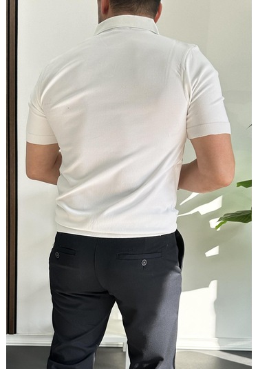 Erkek Açık Yaka Çizgli Tişört Beyaz Edw236 Beyaz