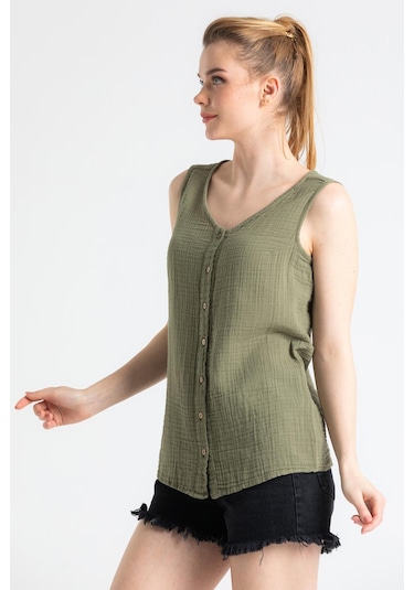 Kolsuz Müslin Melis Bluz Haki Hk-haki
