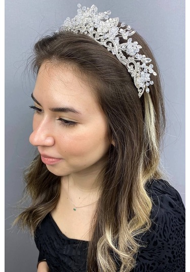 FdayAksesuar Kadın Gelin Saç Aksesuarı Şeffaf Kristalli Jabbah Gelin Tacı FRDY31577