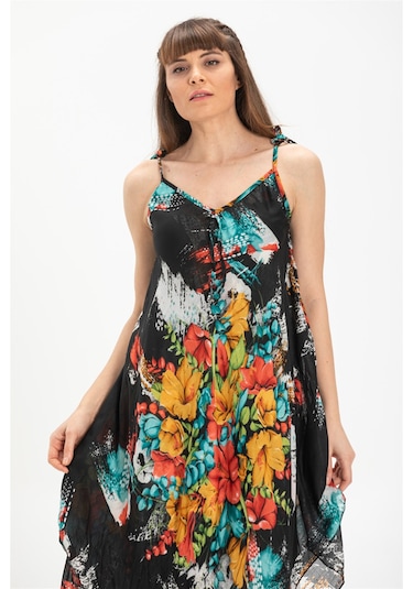 Askılı Vual Afrodit Midi Boy Elbise Siyah 6153 Siyah