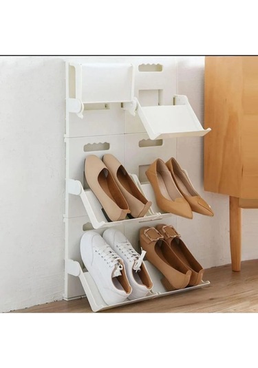 6 Adet Lyon Ayakkabı Rafı Dikey Istiflenebilir Yerden Tasarruflu Krem