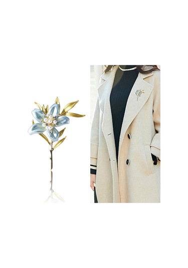 Mavi Blucome Yeni Sanatsal Şeftali Çiçeği Broş Nazik Taze Çiçek Bitki Pin Kadın Parti Ofis Broş Pin Hediyeler Mavi