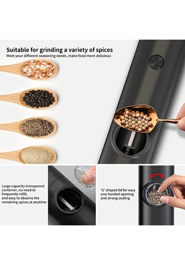 Honeybeeshop 1 Adet Siyah Tekli Paket Akıllı Algılama Elektrikli Öğütücü Tuz Ve Biber Öğütücü Pratik Dayanıklı Mutfak İçin Siyah Tekli Paket