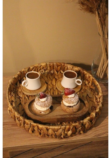 Hasır Su Sümbülü Yuvarlak Tepsi Orta Boy Organizer Düzenleyici Diğer