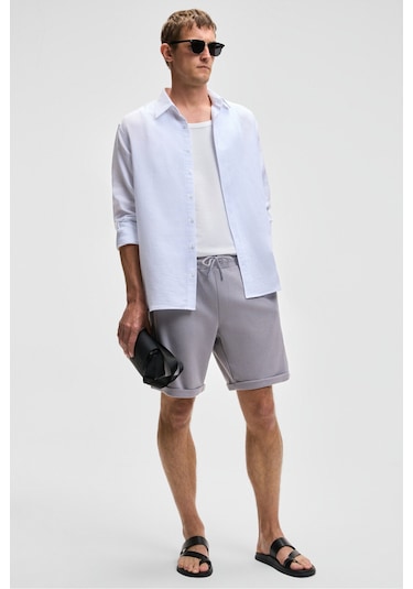 Grimelange YOURI Erkek Beli Lastikli Arka Tek Cepli Relaxed Fit Lila Şort
