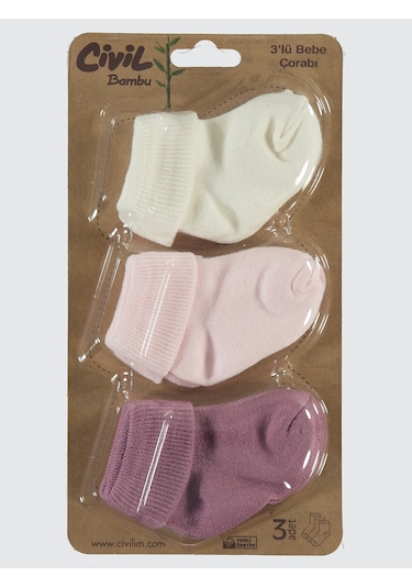 Civil Baby Kız Bebek 3'lü Çorap Set 0-24 Ay Pudra Pudra
