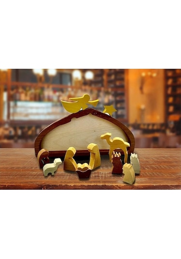 Fortunelane Ahşap İsa Doğuşu Puzzle Dekorasyon, Ev Dekoru Ve Zeka Oyunu, 20x9cm