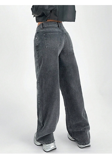 Kadın Wide Leg Jeans Pantolon Siyah
