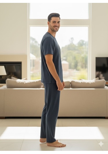 Erkek Kısa Kol Pijama Takım Lacivert