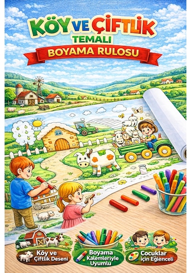 Çiftliğimi Boyuyorum 5 Metre Dev Çiftlik Temalı Boyama Rulosu