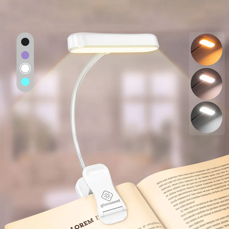 Glocusent Yatay Et Başlıklı Amber Kitap Lambası - Beyaz