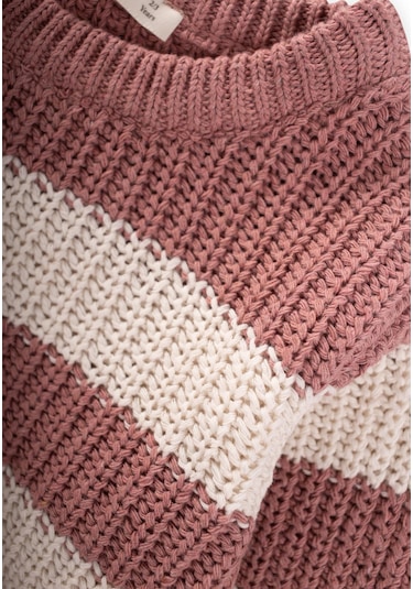 Selanik Çizgili Triko Kazak 2-8 Yaş Gül Kurusu Gül Kurusu