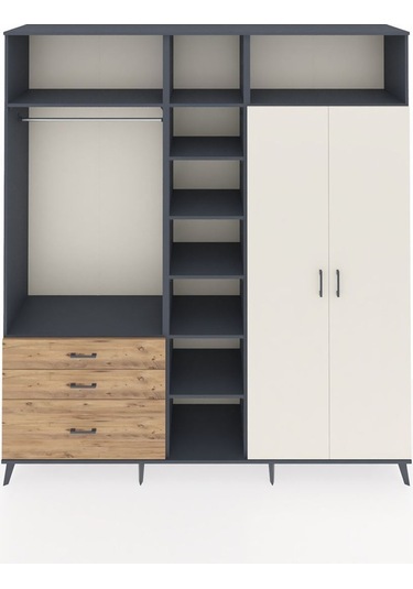 Hyperion Dolap 10 Raflı 3 Çekmeceli 2 Askılı 220x44x243 Antrasit-aytaşı/çam Aytası/atlas Çam