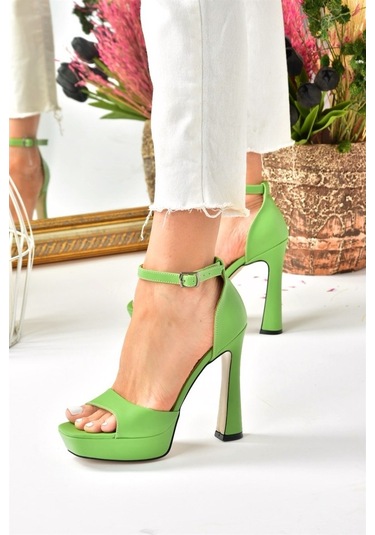 Fox Shoes Çimen Yeşili Platform Kalın Topuklu Kadın Ayakkabı K404