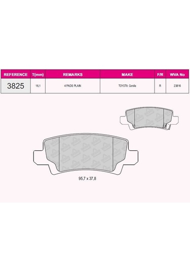 Bsr Fren Balata Arka Ikazlı Toyota Corolla 1.4 Vvt-ı 2002-2007/ Corolla 1.6 Vvt-ı 2002-2007/ Corolla 1.4 D-4d 2002-2007/ Corolla Verso 1.6 2004-2009/