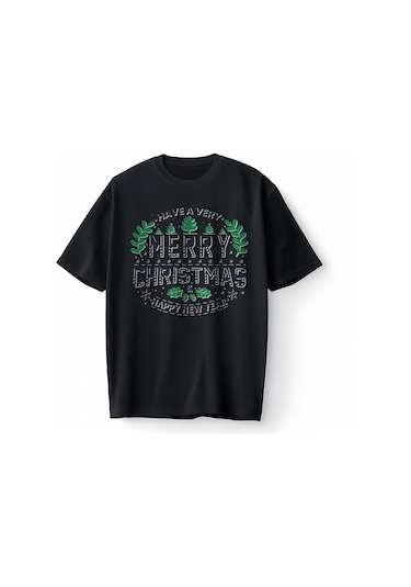 Bumeta Have A Very Merry Christmas Green Oversize Unisex Tişört T-shirt Siyah