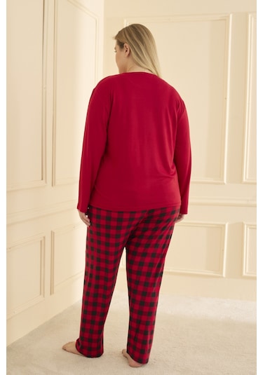 Mihra Kadın Pijama Takımı Büyük Beden & Battal Uzun Kol Kırmızı