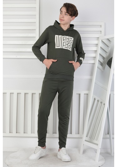 Erkek Çocuk Eşofman Takımı Kapüşonlu Haki