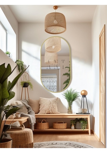 Dekoratif Ayna, Duvar Aynası, Konsol Aynası, Mdf, Elips Ayna, Çerçeveli Ayna 80x40 Cm 80 X 40 Gold