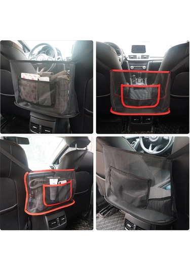 Shineyee Araba Koltuk Arası Açık Kumaş Depolama Çantası - Kırmızı/siyah Kenar, Katlanabilir, 41x26x11.5cm